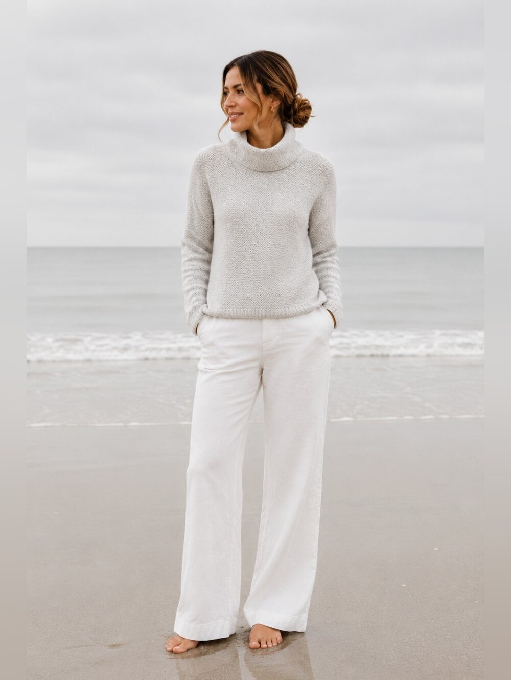 La Vie by Rebecca Taylor Textured Funnel Neck Sweater Coastal Grandma Women's L